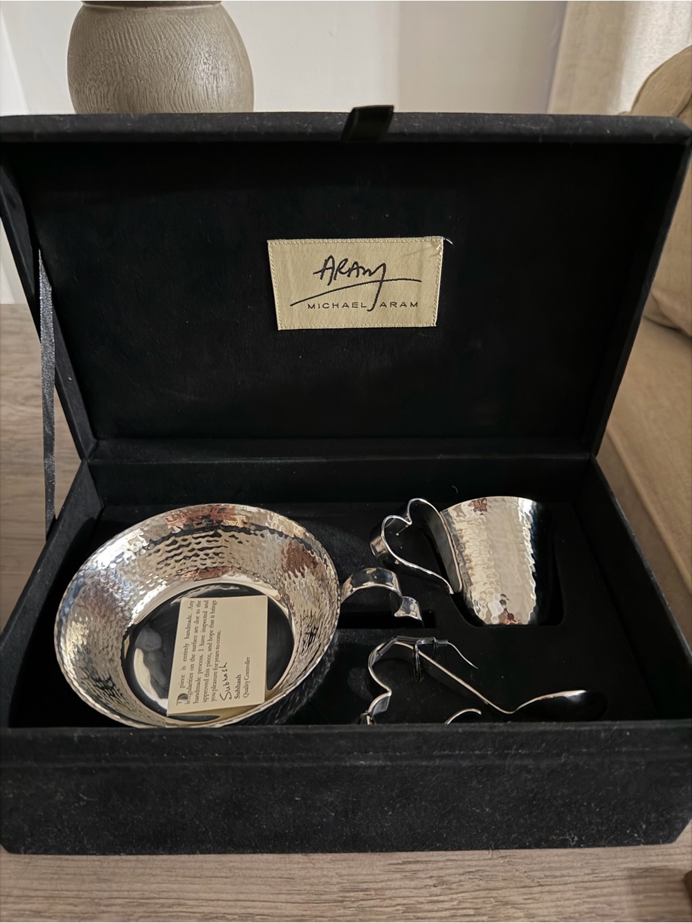 Michael Aram Silver Hammered Child’s Serving Set Baby Heart New